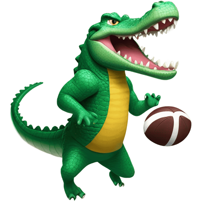 Football being caught by a crocodile in a dress emoji