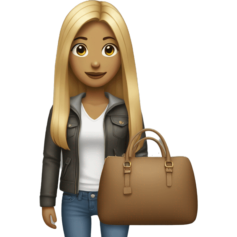 girl with lond straight hair and bag emoji