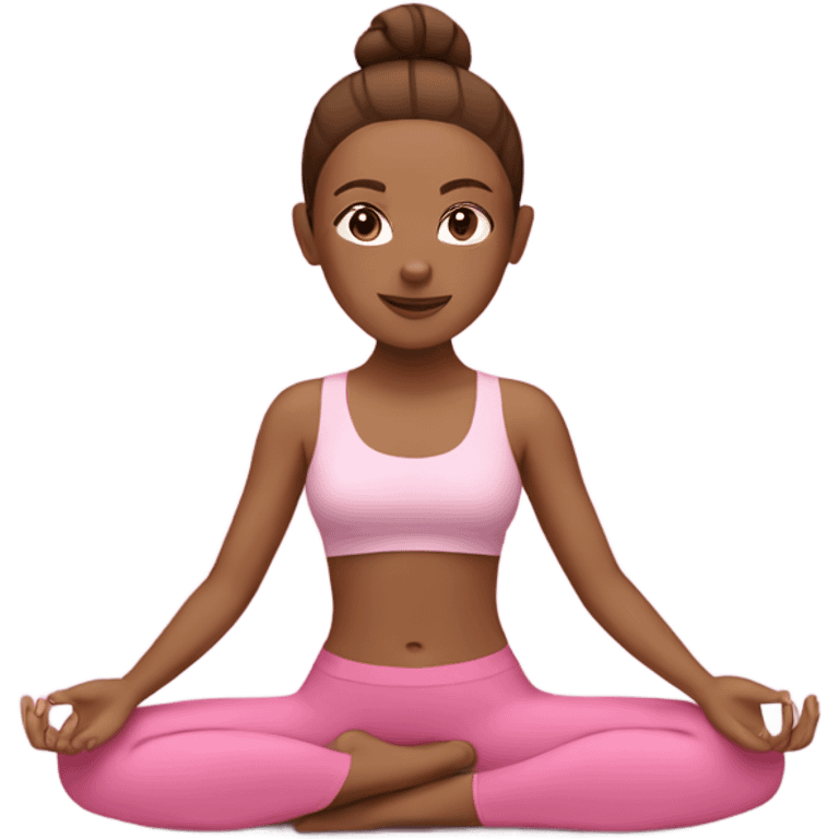 white women with brown hair in bun doing yoga in a pink set emoji