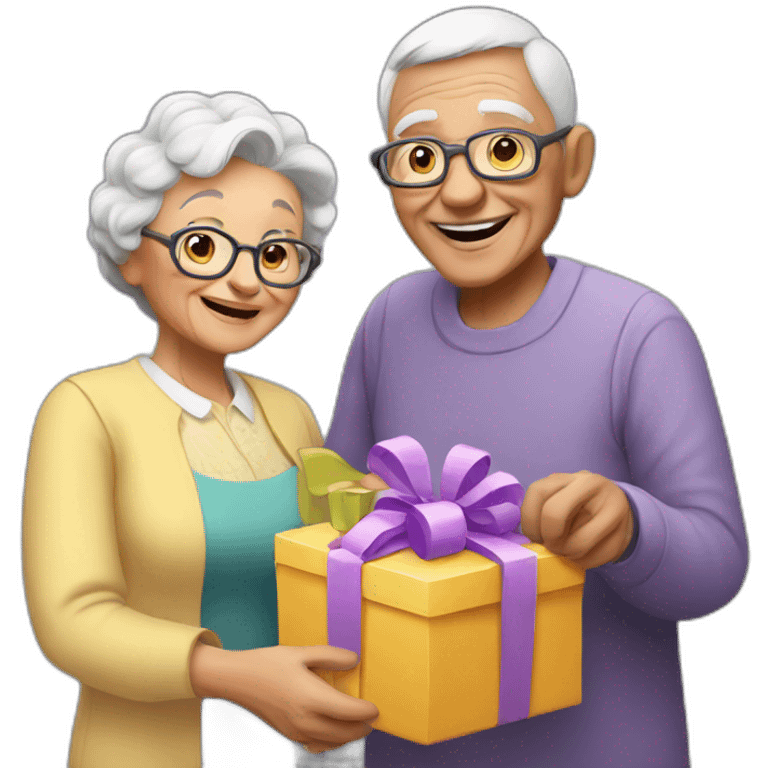 Granny with grandfather gate gifts  emoji