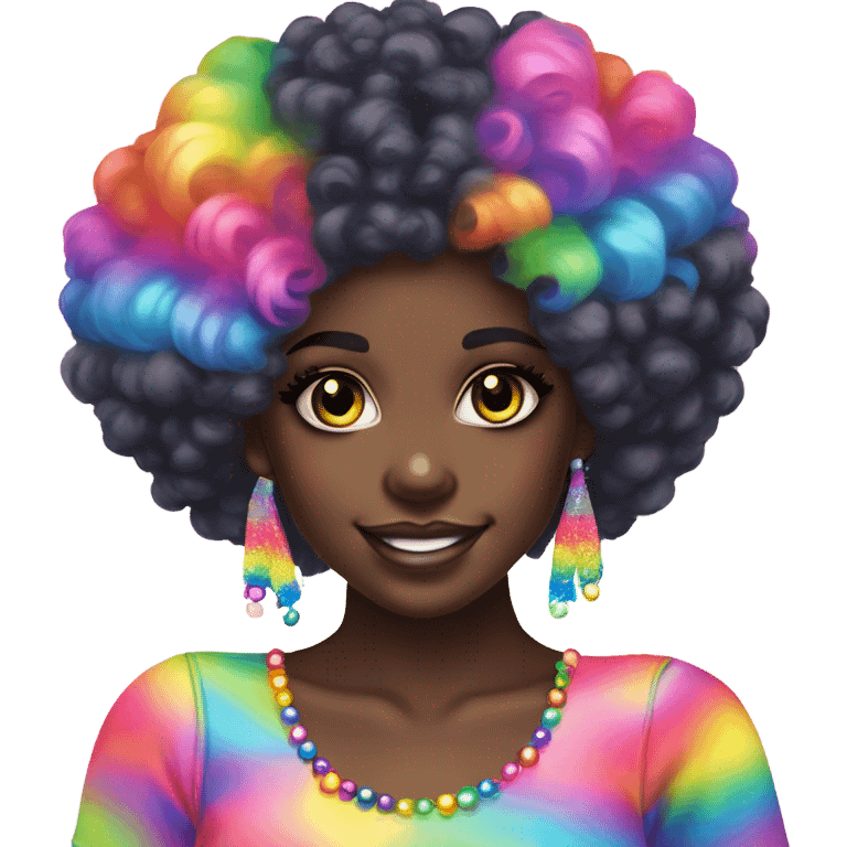 Lisa frank dark skin girl with rainbow Afro with headband pearls emoji