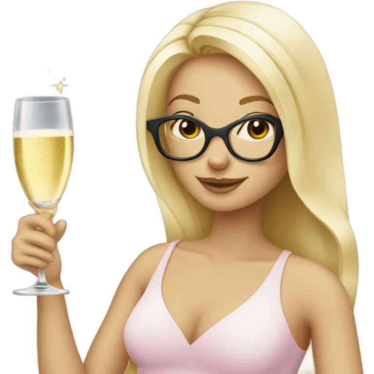 Blond girl drinking champagne wearing glasses  emoji