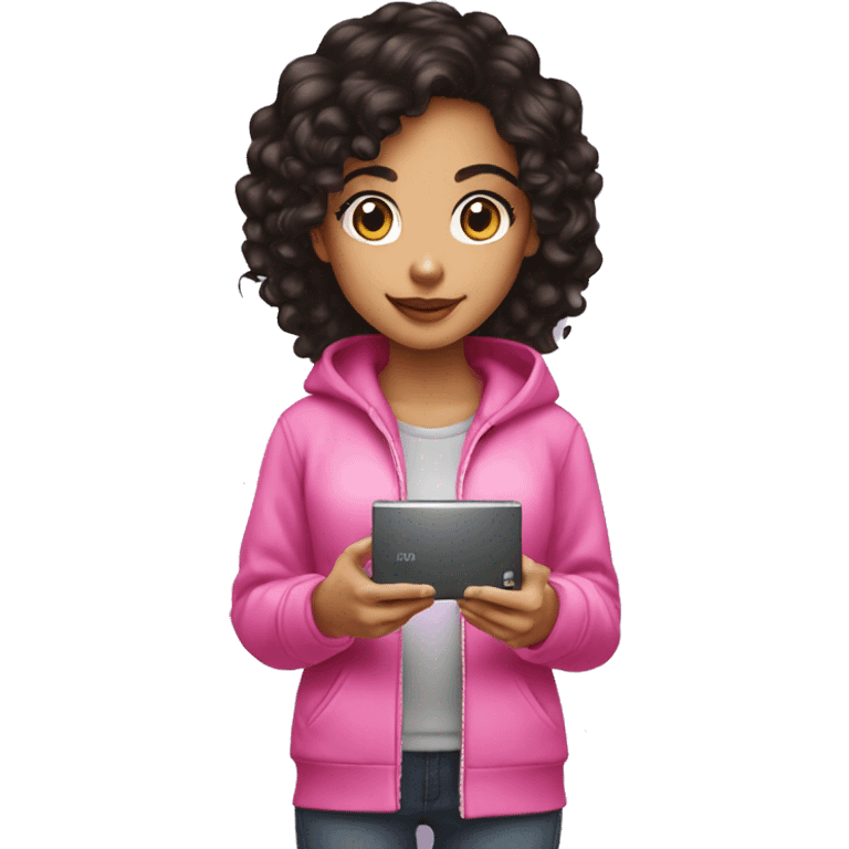 dark haired lightskin girl  playing pink nintendo ds emoji