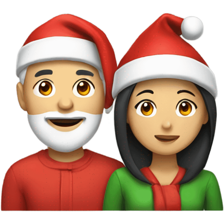 Asian couple with Santa hats emoji