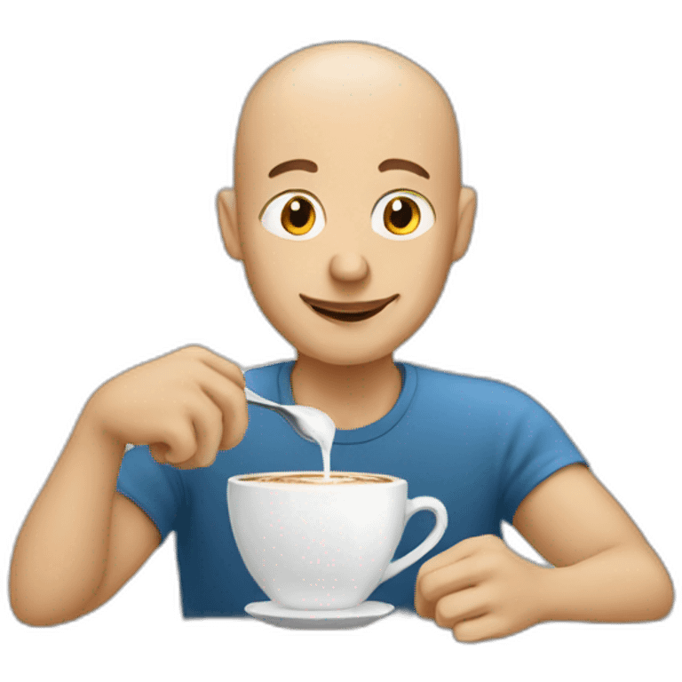 White man with bald head drinking cappuccino emoji