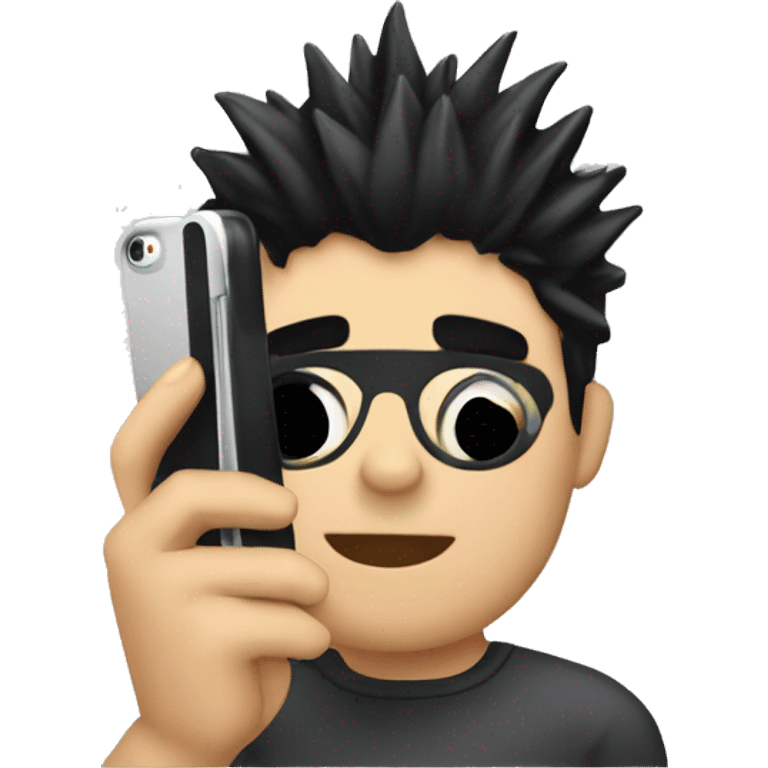 emoji of young man with spiky black hair holding cell phone in hand emoji