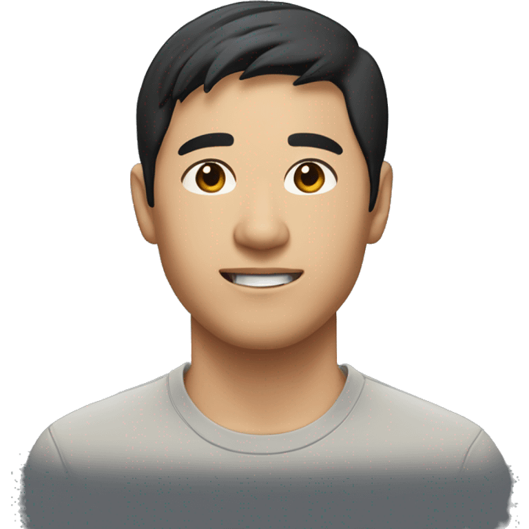 A head and shoulders shot of a 34 year old Asian man, with short black hair,   with brown eyes wearing a t-shirt. emoji