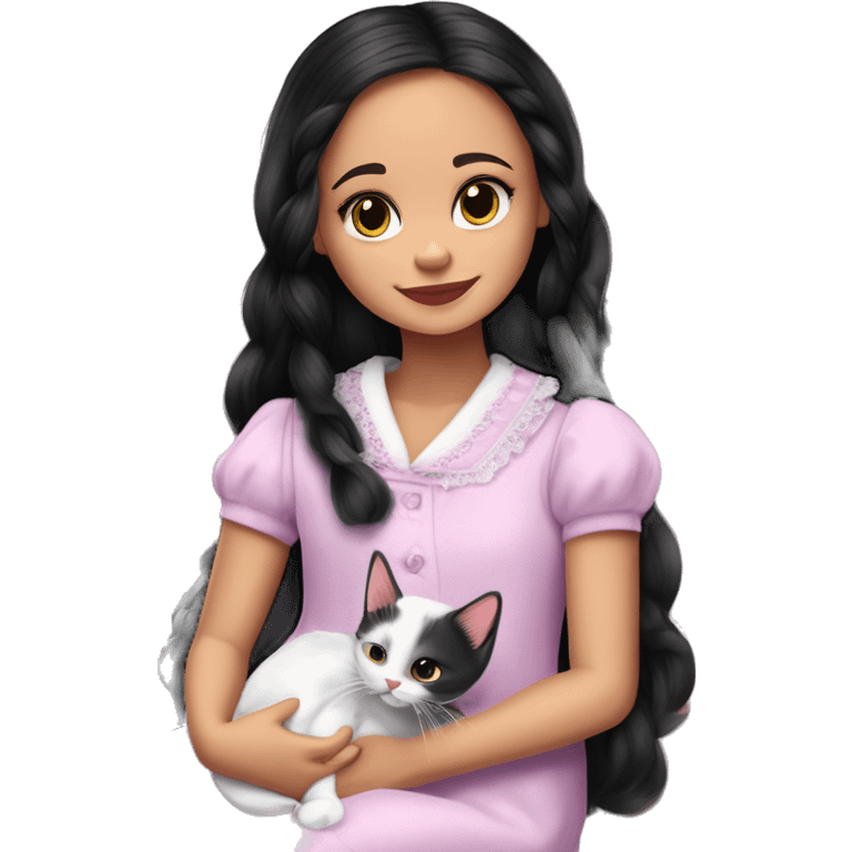 Kitty Corner Francie Barbie. Jenna Ortega Wednesday Addams. Nightgown. Cuddling up with Slippers the kitten. emoji