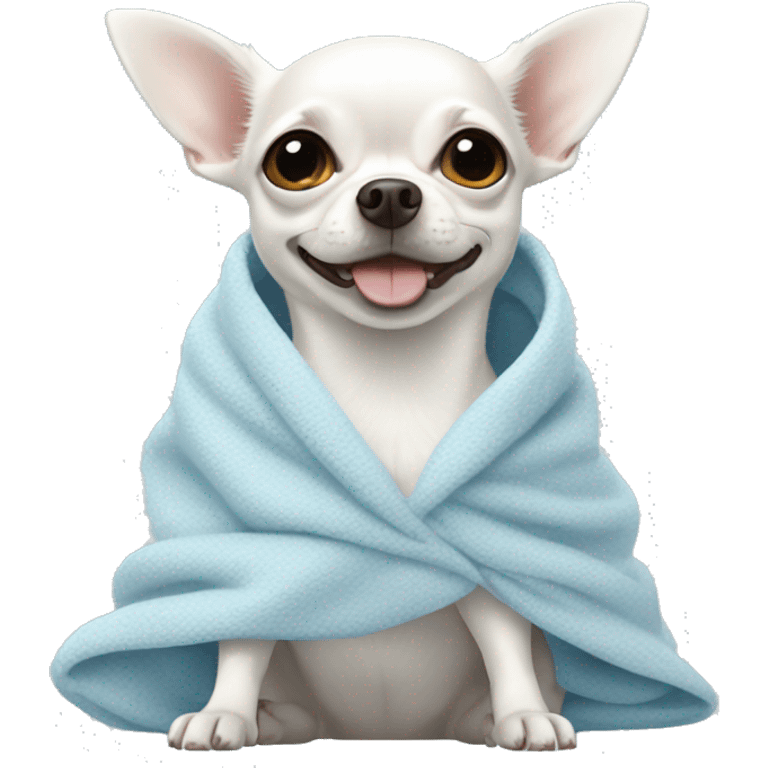 white chihuahua in a light blue blanket emoji