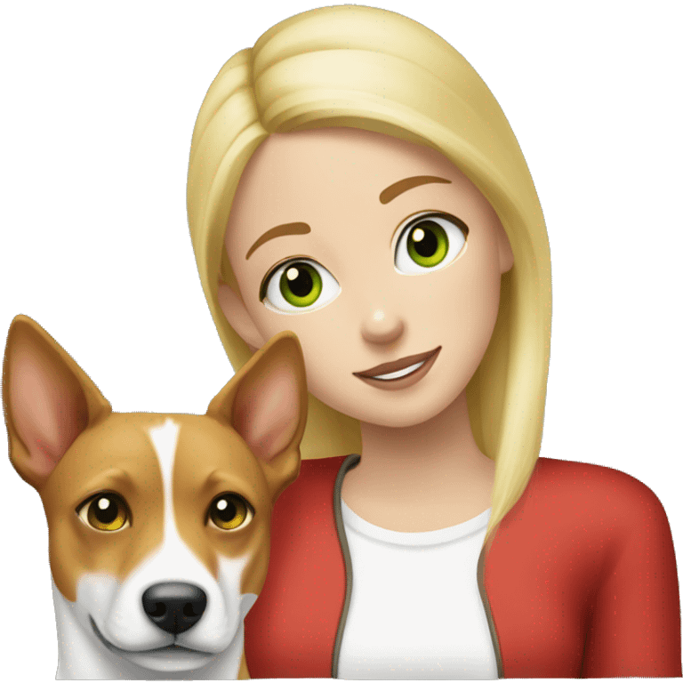 a white green eyed blonde girl and a red and white basenji dog emoji