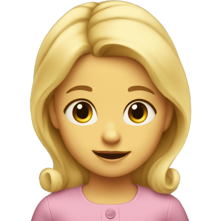 A blonde three year old Girl with a bee Face, making tun emoji