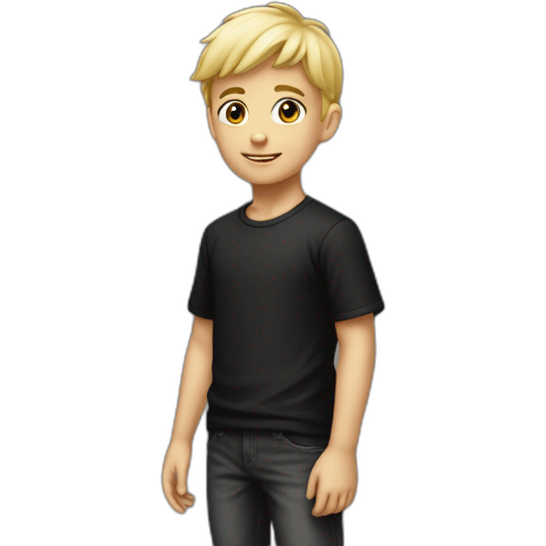 blond boy - cap balck - hair short - shirt black emoji