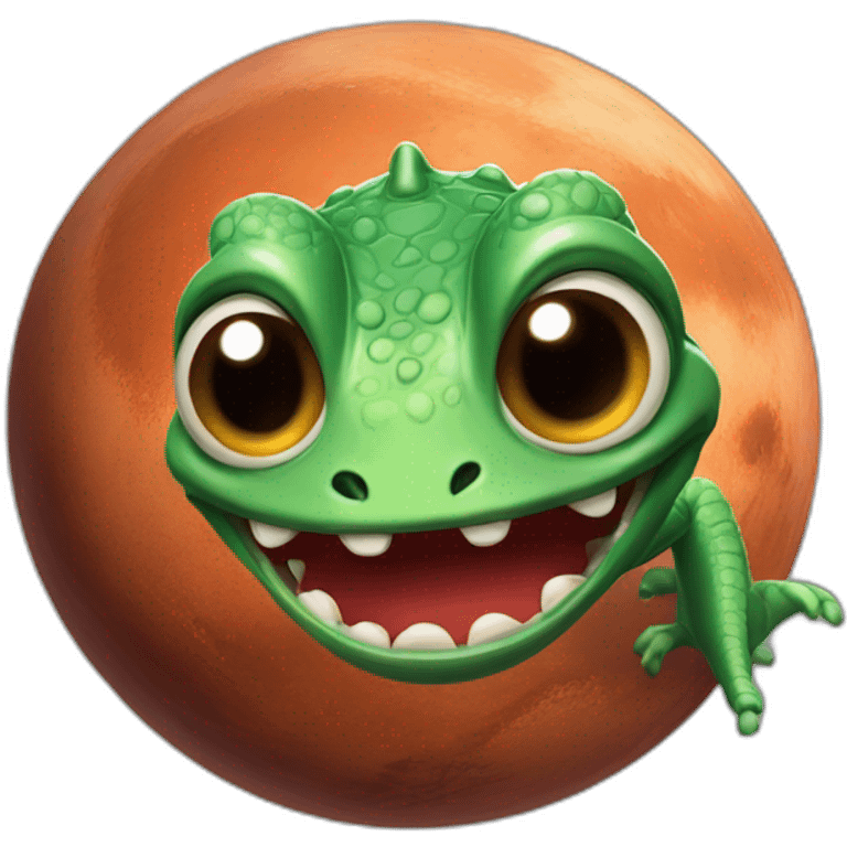 planet Mars with a cartoon grinning lizard face with big eyes emoji