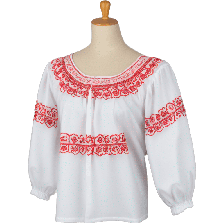  Blouse vyshyvanka, white with red round embodiary on sleeves emoji