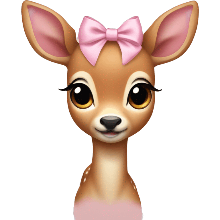 Create a baby deer wearing a light pink bow around its neck emoji