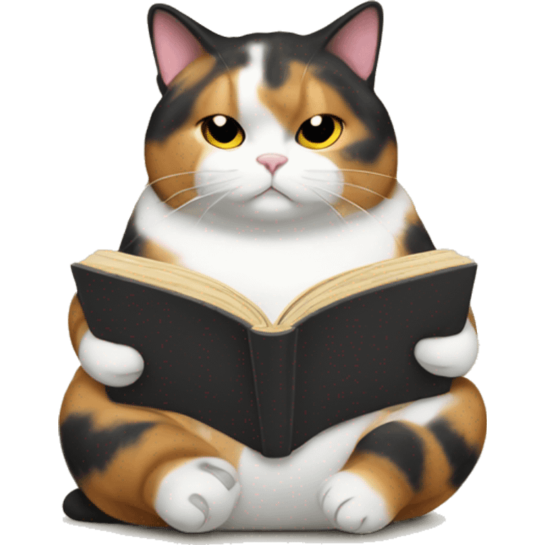 Fat calico cat reading emoji