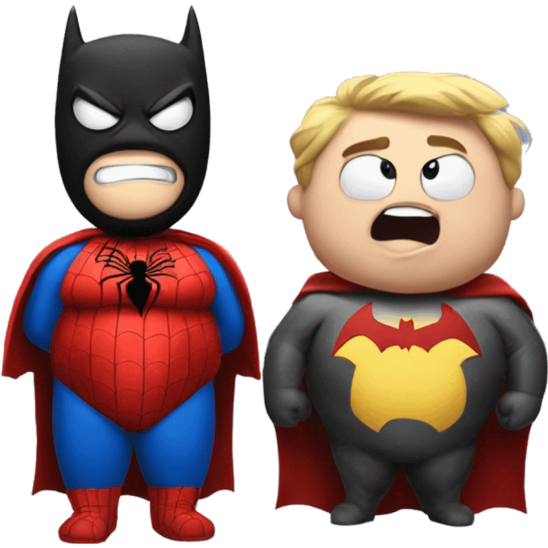 a fat spider man with a fat batman emoji