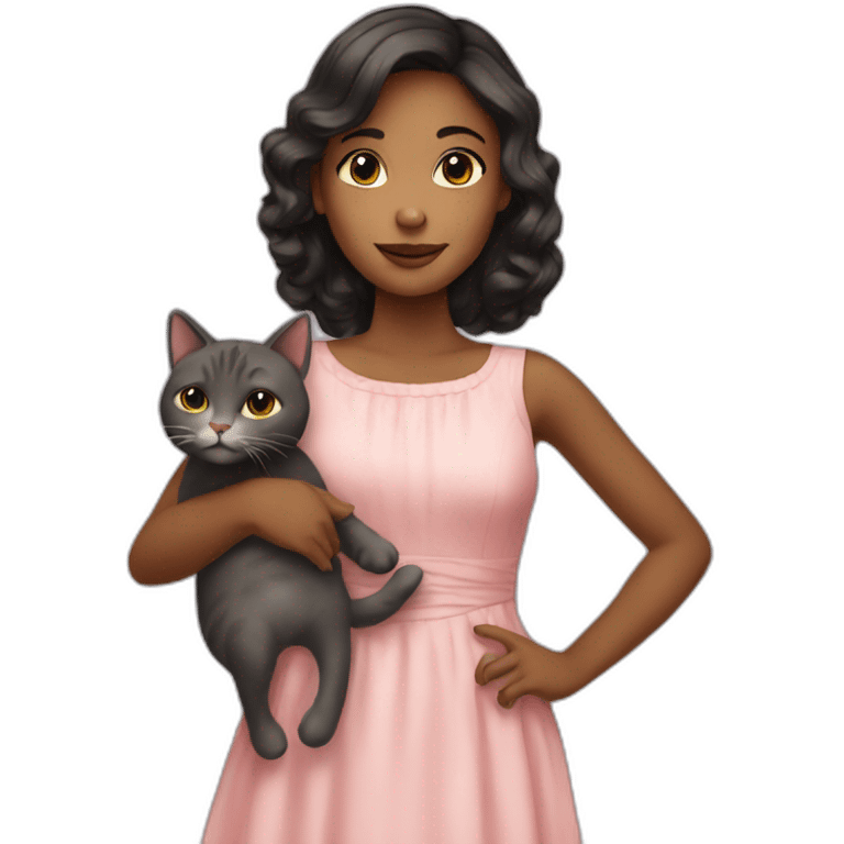 A girl in a dress, holding a cat emoji