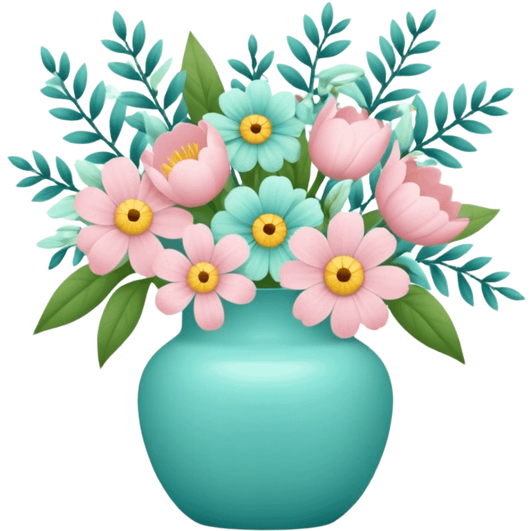 Pastel spring floral arrangement in teal vase  emoji