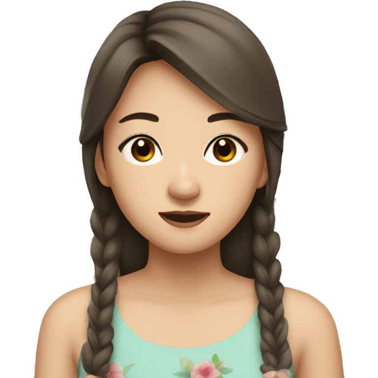 Teenager asian girl with brown hair and eyes with flowers emoji