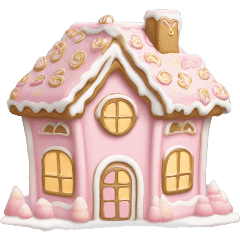 light pink and gold and white gingerbread house emoji