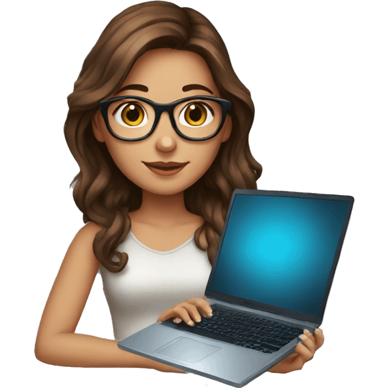 Beautiful girl with brown hair, glasses and laptop emoji