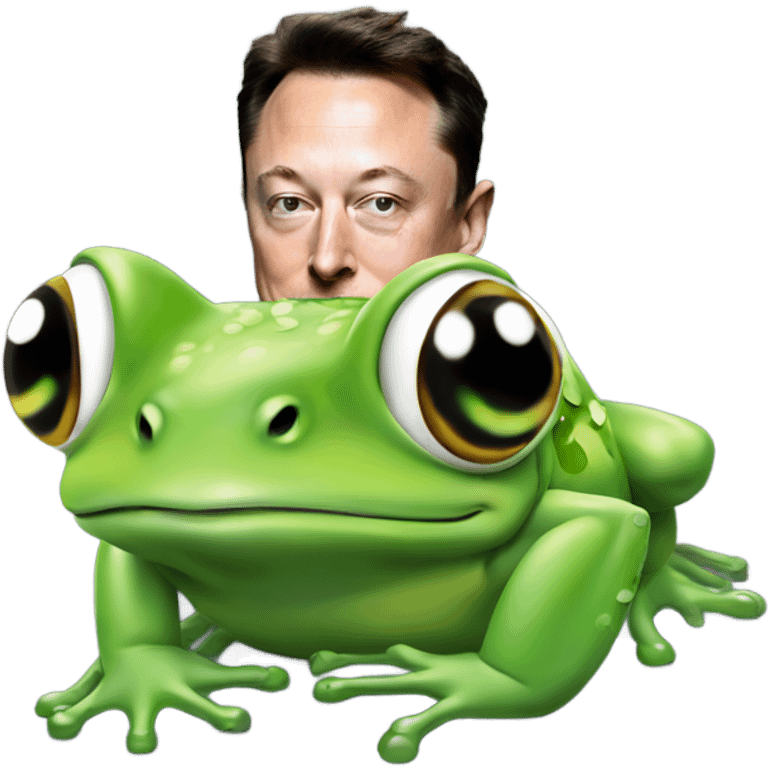 Elon musk with a frog on his head emoji