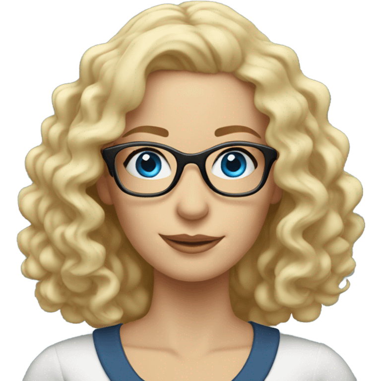 Woman teacher blonde long curly hair glasses blue eyes with book emoji