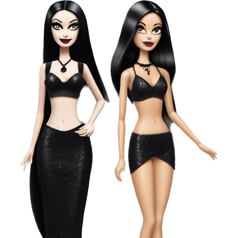 Teen Morticia Addams. Gothic bikini glitter Barbie  emoji