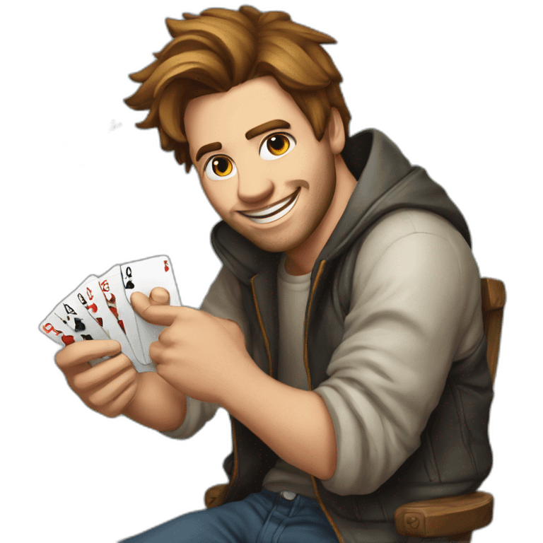 guy have poker cards in hand dounle 9  emoji