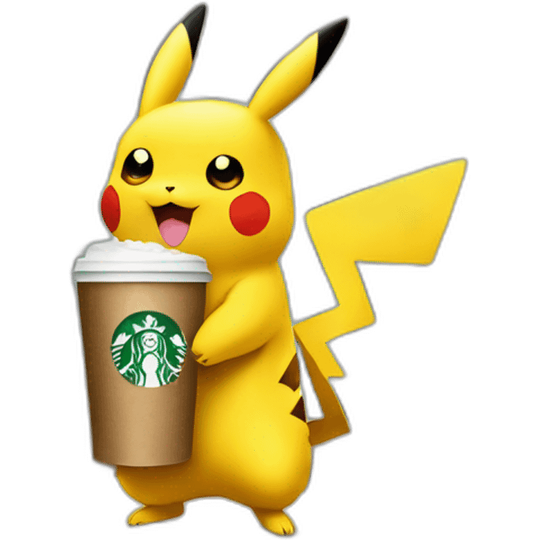 Pikachu drinking Starbucks coffee  emoji