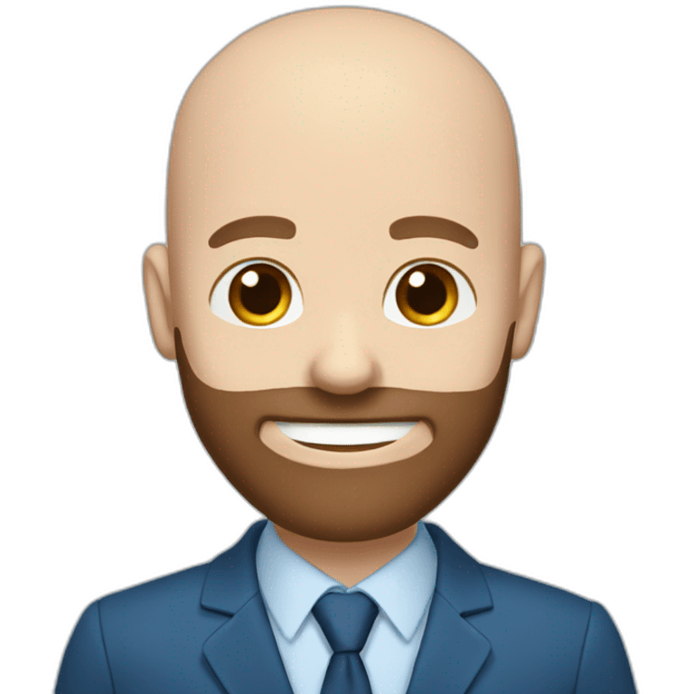 blue eyes bald smiling man with a long brown beard in a blue suit emoji