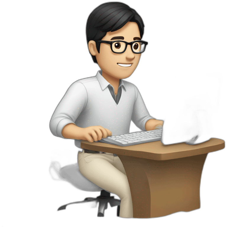 black haired white man with glasses typing in a computer emoji