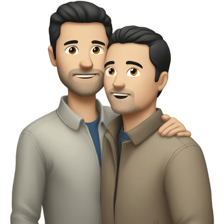 Two men kissing each other , one white with dark hair one Chinese,  emoji