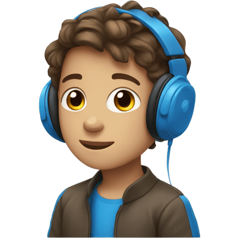 Kid with brown hair wearing blue headphones emoji