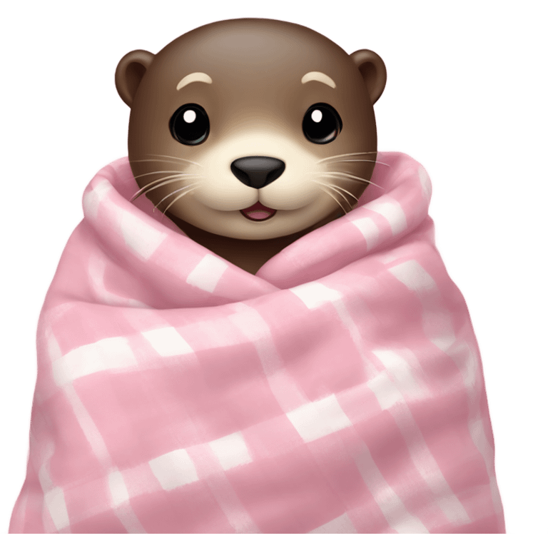 Cozy otter in baby pink checked blanket  emoji