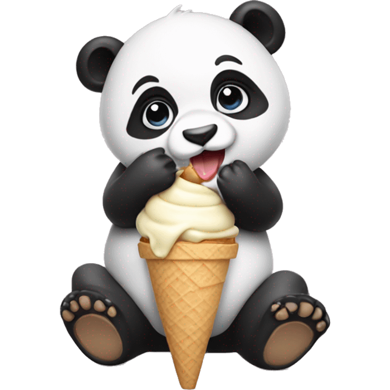 Baby panda eating an ice cream emoji