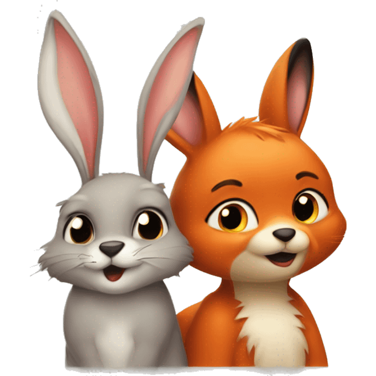 Bunny rabbit and fox love emoji