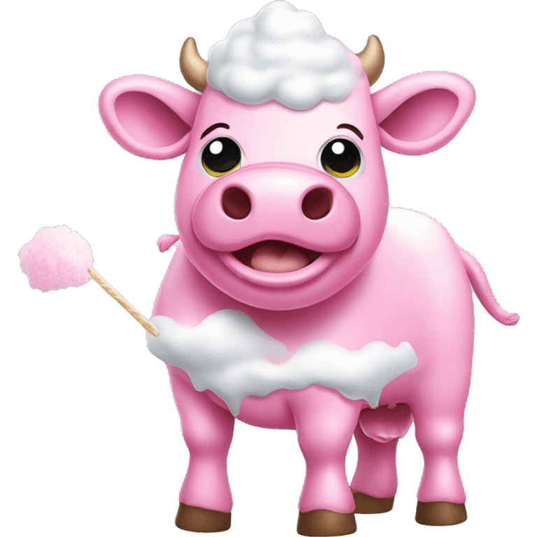 A pink cow eating cotton candy  emoji