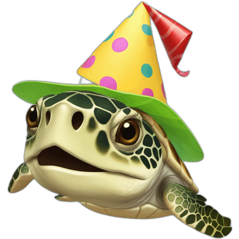 sea turtle head ,with party hat on head emoji