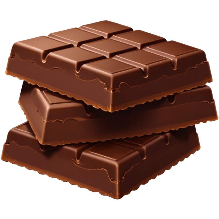 Cinematic silky dark chocolate bar, broken into perfect squares, rich cocoa tones, slightly melting edges, fine texture and decadent shine, warm golden highlights, tempting and rich. emoji