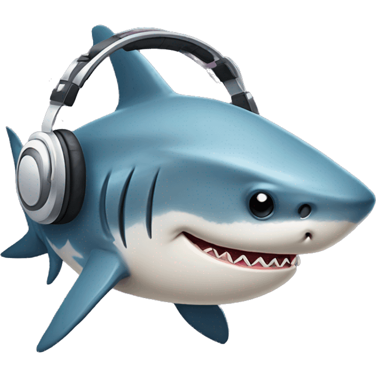 sad shark wearing headphones emoji