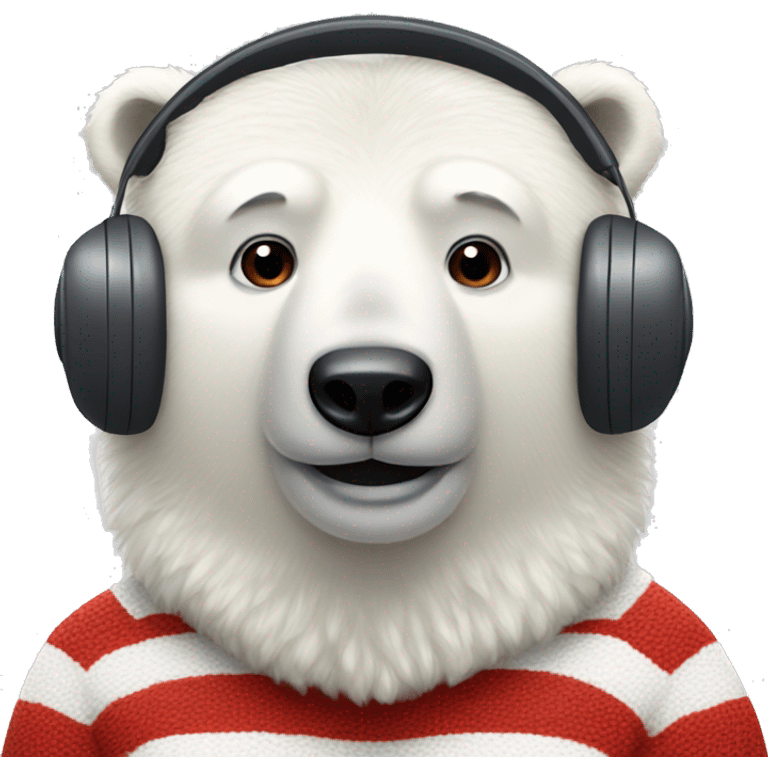 polar bear wearing red earmuffs and red striped sweater emoji