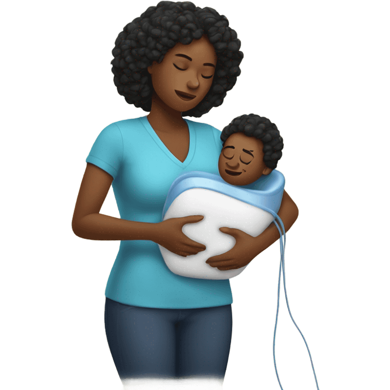 black mom in pain holding heating pad with cord emoji