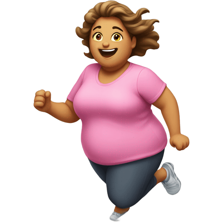 fat woman in pink shirt running happily emoji