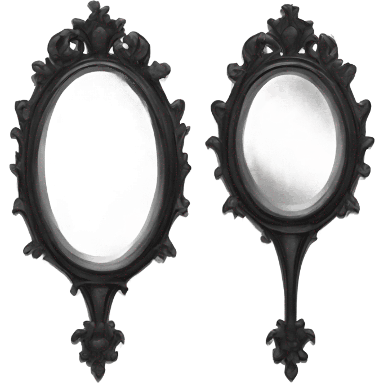 "A Victorian-era Gothic mirror with a black frame, gray-tinted glass, and a red ruby accent."
 emoji