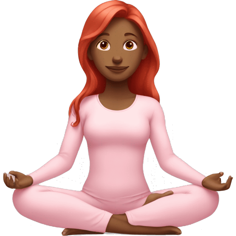 girl with long red hair in a baby pink outfit doing yoga emoji