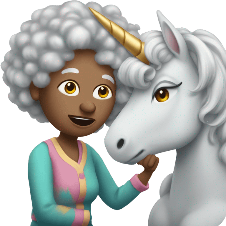 Unicorns being respectful to an old woman with big hair emoji