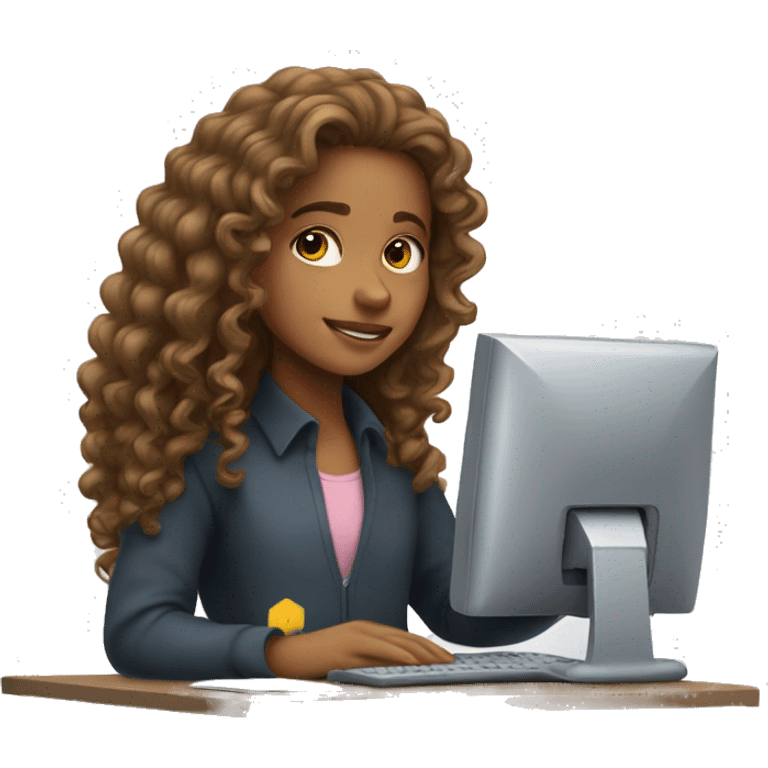 Cute girl with long curly hair majoring computer science. emoji