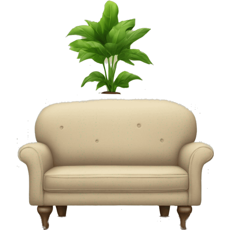 couch with a plant on the side and a table emoji